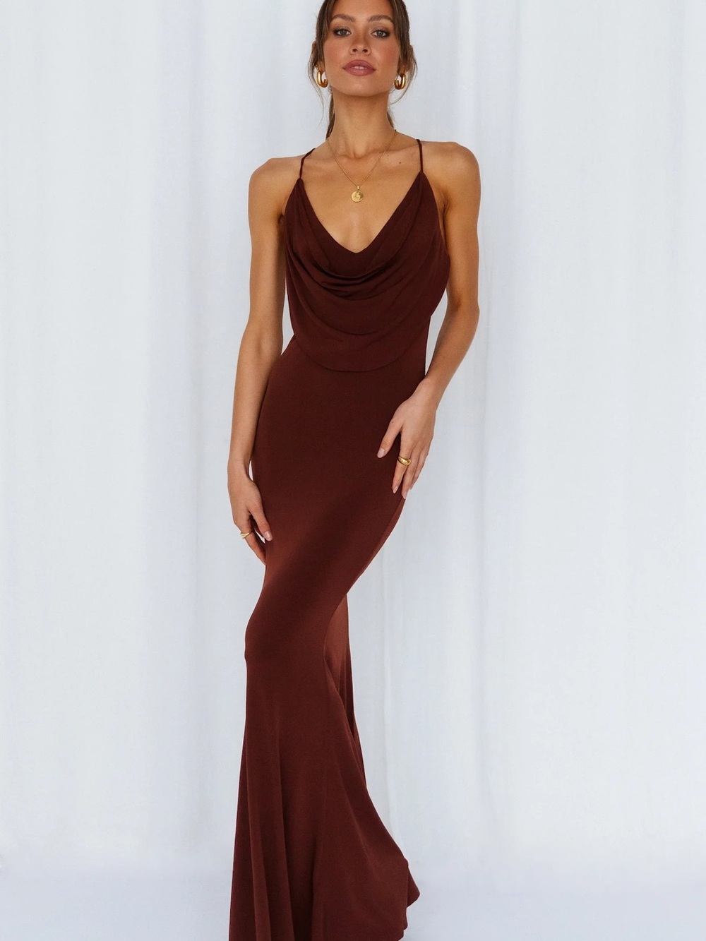 Hello Molly Chocolate Brown Open Back Maxi Dress XS 2 NWT Formal Evening Gown - Picture 2 of 11